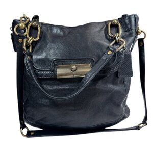 COACH Womens Kristin Elevated Black Leather Crossbody Shoulder Tote Bag